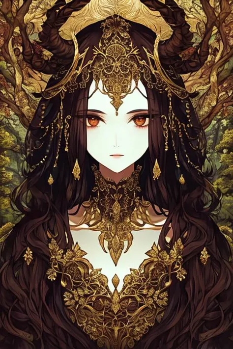 woman in a mythical forest, masterpiece, perfect face, intricate details, horror theme