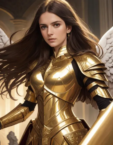 angel warrior in armor gold in ornaments, realistic, photo, elegant, Kodak, portra 400, 8k, soft light, volumetric lighting, hig...