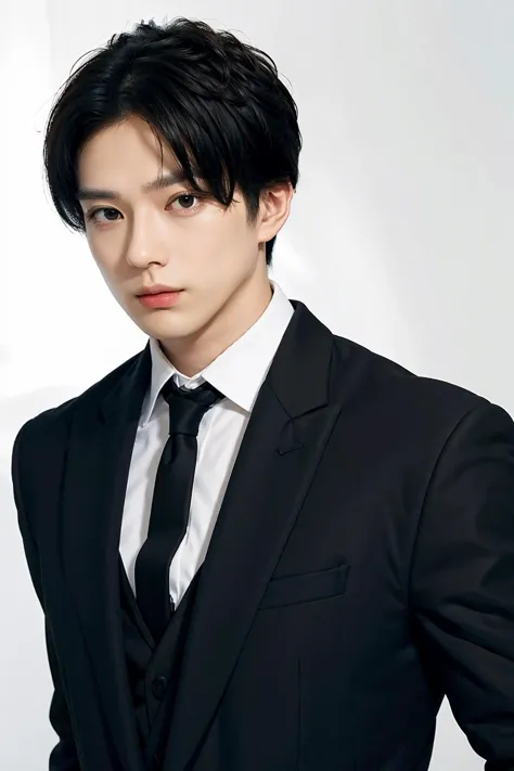 1man,black suit,white background, <lora:Mackenyu-04:1>