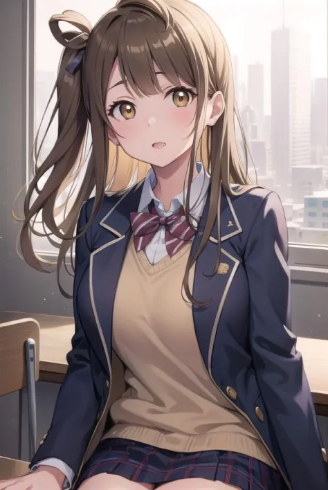 kotoriminami, <lora:kotoriminami-lora-nochekaiser:1>, 
kotori minami, brown hair, (brown eyes:1.5), one side up, hair ribbon, ri...