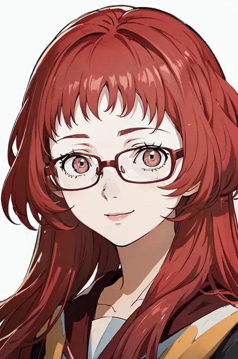 simple background, portrait,  aimie, glasses, smile,, absurdres, ultra detailed, masterpiece, best quality, aesthetic, detailed,