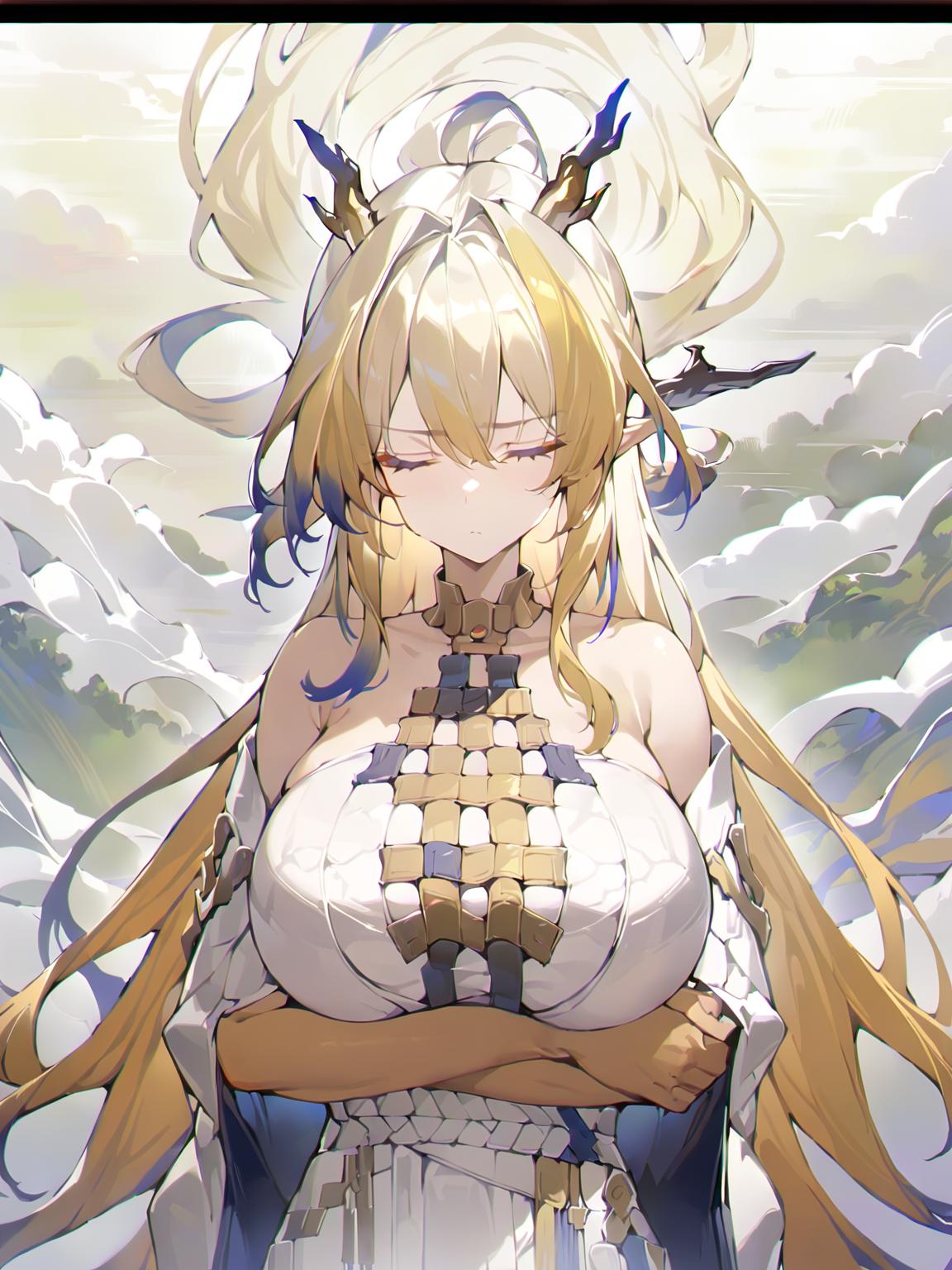 Anime girl with long blonde hair and a white dress - SeaArt AI