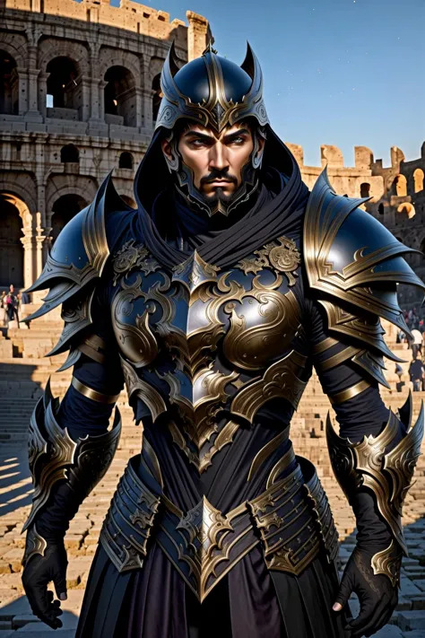 <lora:hadesarmor_v5:1> hadesarmor
masterpiece, highly detailed photorealistic 8k raw photo, best quality, surround volumetric lighting and shadows
a man in hadesdemonarmor
highly defined and sharp colosseum background