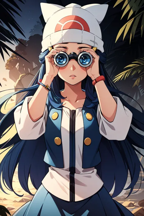 a woman in a sailor outfit and sailor hat holding a pair of binoculars