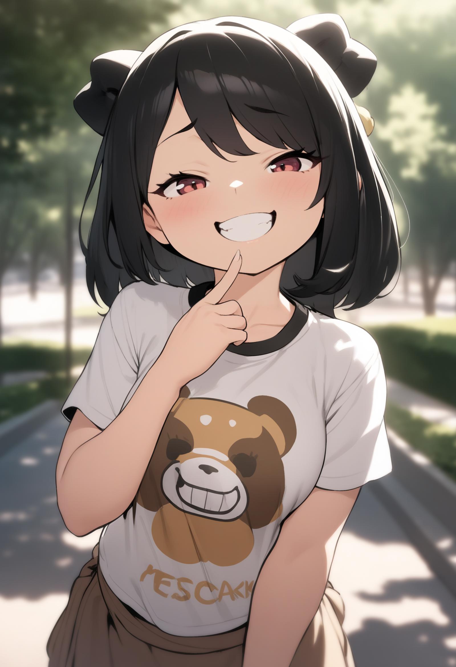 Anime girl with a white shirt and brown skirt holding a toothbrush - SeaArt  AI