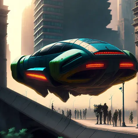 <lora:djzHoverCar_v21:1>  Hover Car in Mega-City One, judge dredd, realistic, cinematic