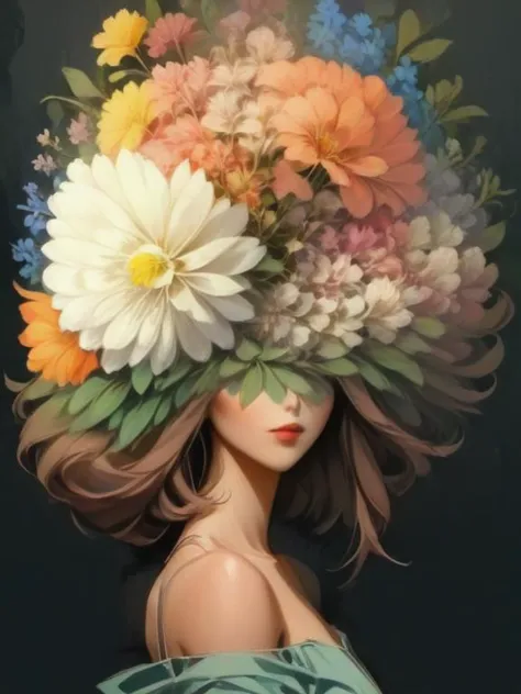 artistic portrait woman, (flowerhead:1.4), in a garden flower, (beautiful and aesthetic:1.4), masterpiece, surrealist  <lora:Nem...