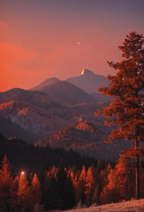 mountains in the distance with a full moon in the sky