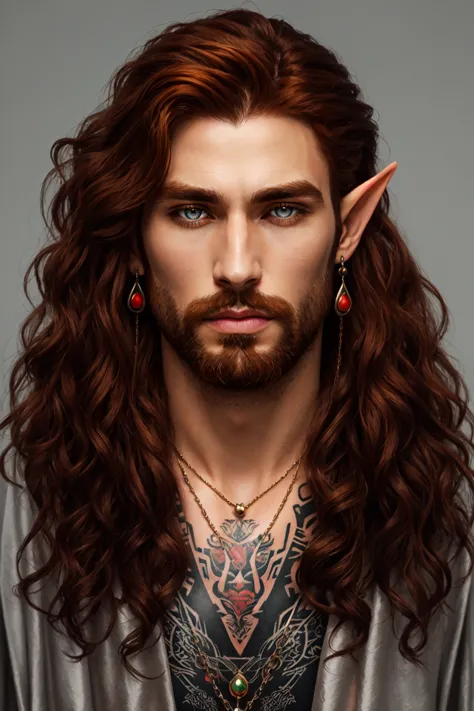 a man with long hair and a beard with a piercing on his ear