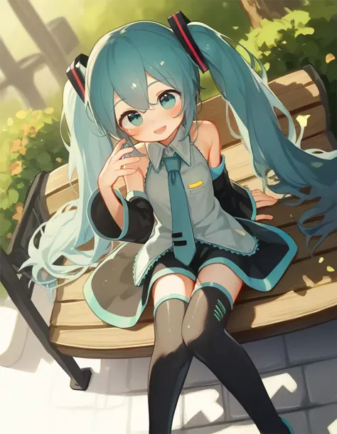 anime girl sitting on a bench with a cat in her hand