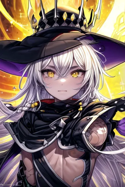 a woman in a witch hat and black outfit holding a sword