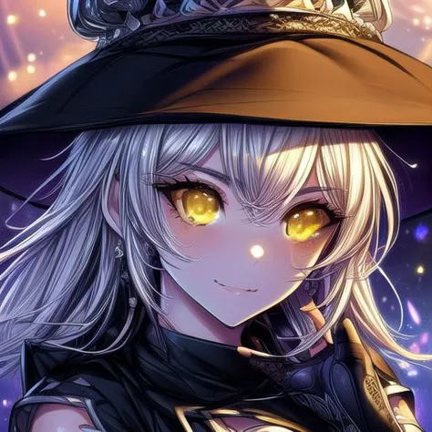 hilda, yellow eyes, long hair, very long hair, braid, twin braids, white hair, hat, leotard, see-through, witch hat, fingerless ...