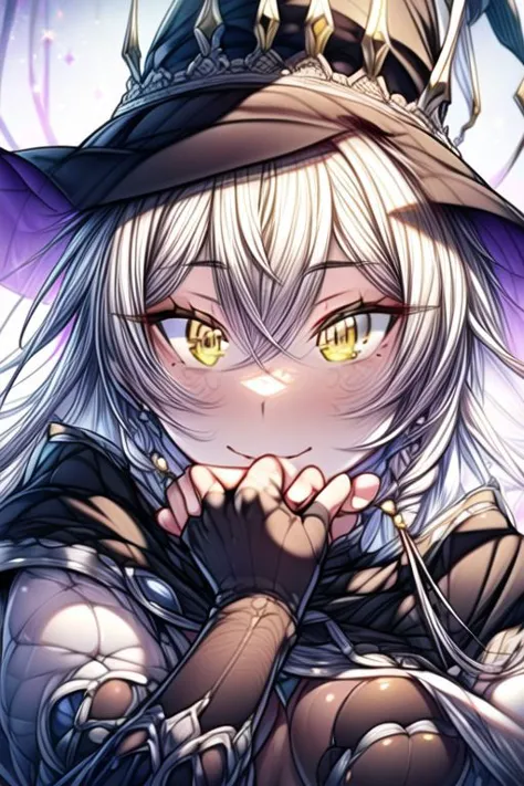 hilda, yellow eyes, long hair, very long hair, braid, twin braids, white hair, hat, leotard, see-through, witch hat, fingerless gloves, jewelry, black gloves, (masterpiece:1.2), best quality, high resolution, unity 8k wallpaper, (illustration:0.8), (beautiful detailed eyes:1.6), extremely detailed face, perfect lighting, extremely detailed CG, (perfect hands, perfect anatomy), (masterpiece:1.1), (best quality:1.1), 1girl, Real light and shadow, 4k, 8k, wallpaper,epic, detail texture, white hair, (yellow eyes:1.5), ((((whitehair:1.35, medium hair)))),intricate eyes,beautiful detailed eyes,symmetrical eyes,big eyes:1.5,(((lustrous skin:1.5,bright skin: 1.5,skin tanned,shiny skin,very shiny skin,shiny body,plastic glitter skin,exaggerated shiny skin,illuminated skin))),(detailed body,(detailed face)), cute, erotic,daring, (dynamic pose:1.0),happy,smile,(centered,scale to fit dimensions,Rule of thirds), highres,sharp focus,(ultra detailed,extremely detailed),(photorealistic artwork:1.37),(extremely detailed CG unity 8k wallpaper),(((vibrant colors,vibrant theme))),(intricate),(masterpiece),(best quality),