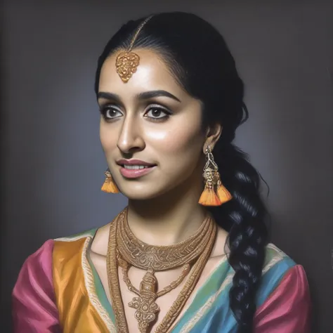 a woman with a necklace and earrings posing for a picture