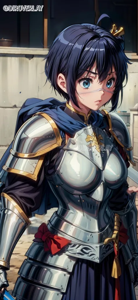 Rikka Takanashi, 1 garota,
 futuro, armaduras, heavy armaduras, large armaduras, armaduras of the futuro, espada, espada na mão, plate armaduras,