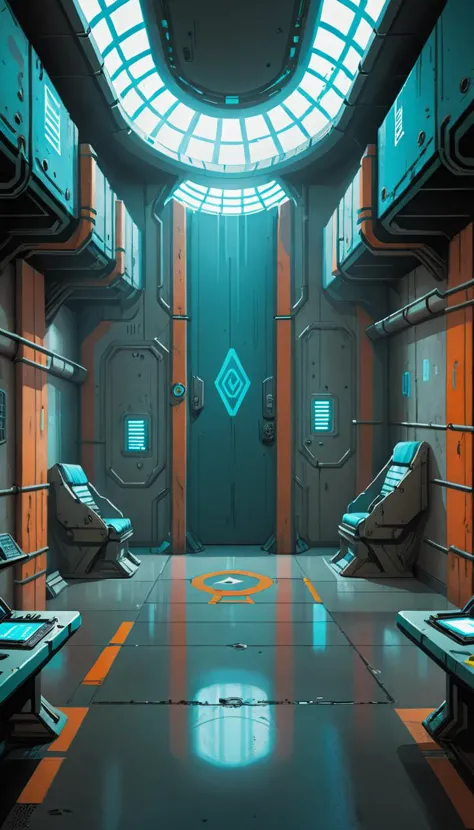 <lora:Everly_Heights_Backgrounds_New_Settings:1> a sci-fi futuristic prison interior, vibrant, background art.