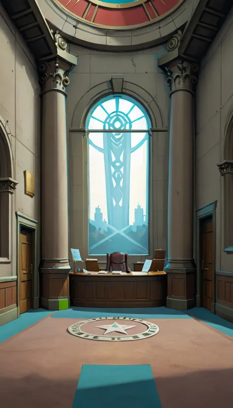 a close up of a room with a clock and a table