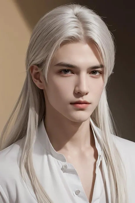 masterpiece,best quality,highres,Man with long white hair,young,Handsome face,(Lateral face) ,<lora:GFman-000002:0.8>,