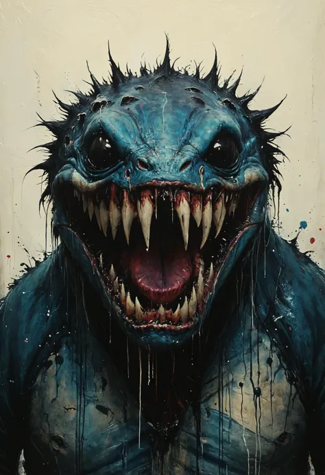 Lurking creature with venomous, needle teeth, Natural Light, <lora:Melting_world:0.8>, <lora:gorgoeus_splash_of_vibrant_paint:0....