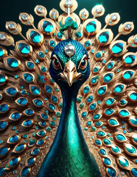 80 年代照片滤镜, 毛刺, artstation 上的热门, 特写, 看着观众, 響鳴, peacock made of 響鳴 