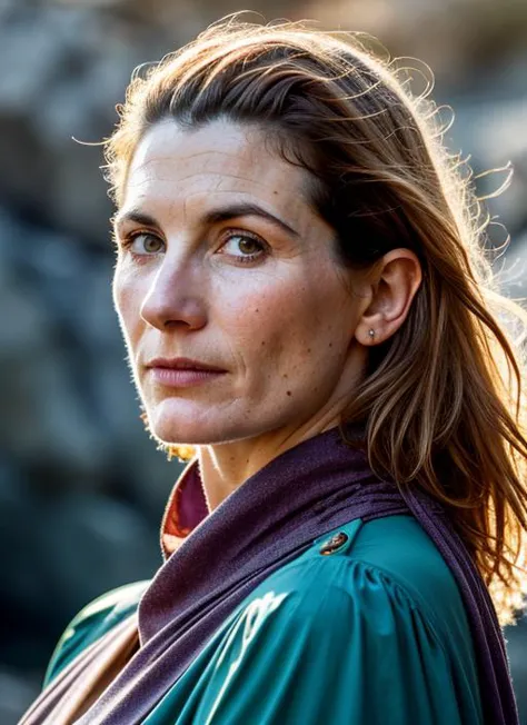 A stunning intricate color close up portrait of (sks woman:1) , wearing Wrap dress, epic character composition, sharp focus, natural lighting, subsurface scattering, f2, 35mm, film grain, , by Ansel Adams, <lora:locon_jodiewhittaker_v1_from_v1_64_32:1>