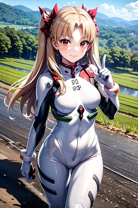 anime girl in a futuristic suit walking down a road