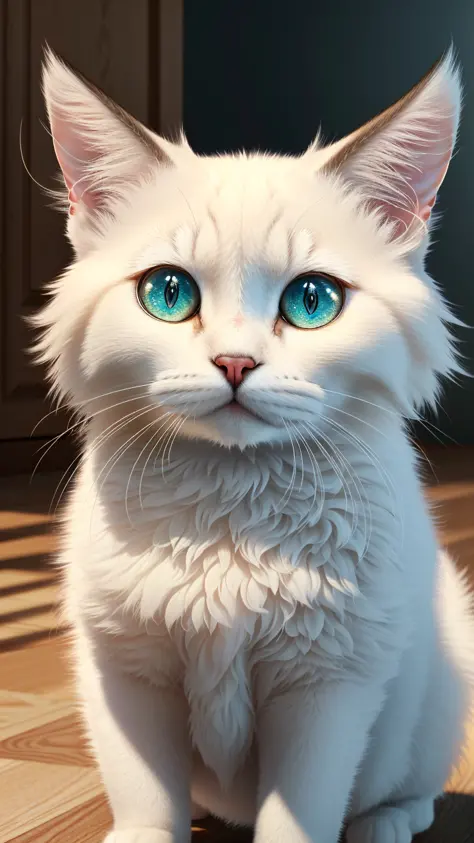 (best quality:1.33), (masterpiece:1.42), (realistic:1.24), (detailed:1.15), 
Cute  cat, big eyes, in the style of pixar, beautif...