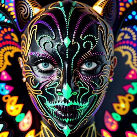 a close up of a person with a face painted with neon paint