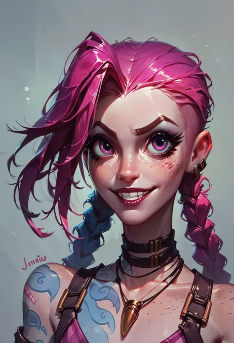 score_9, score_8_up, score_8, Jinx, league of Legends, lots of freckles, aide cut,