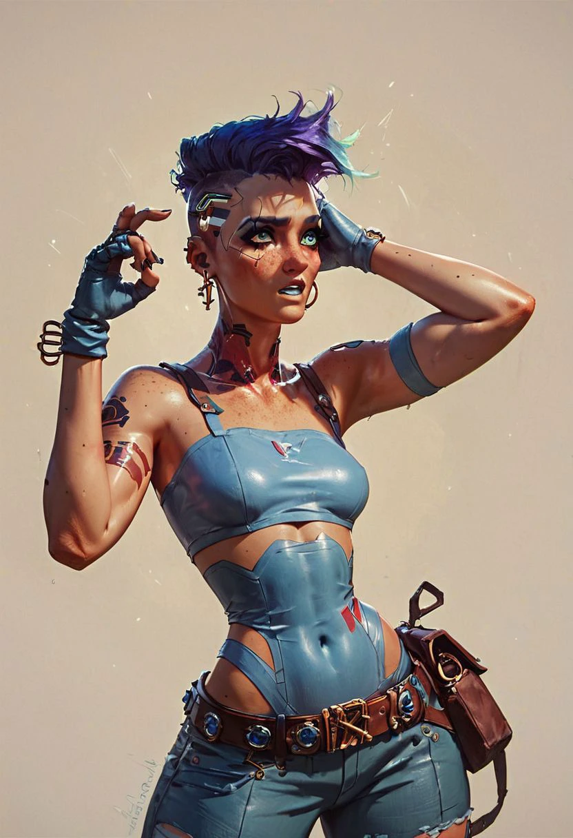 score_9, score_8_up, score_8, cyberpunk robot pirate woman standing in slutty pose, exaggerated proportions, highly detailed, 2d character, simple background, lots of freckles, aide cut,