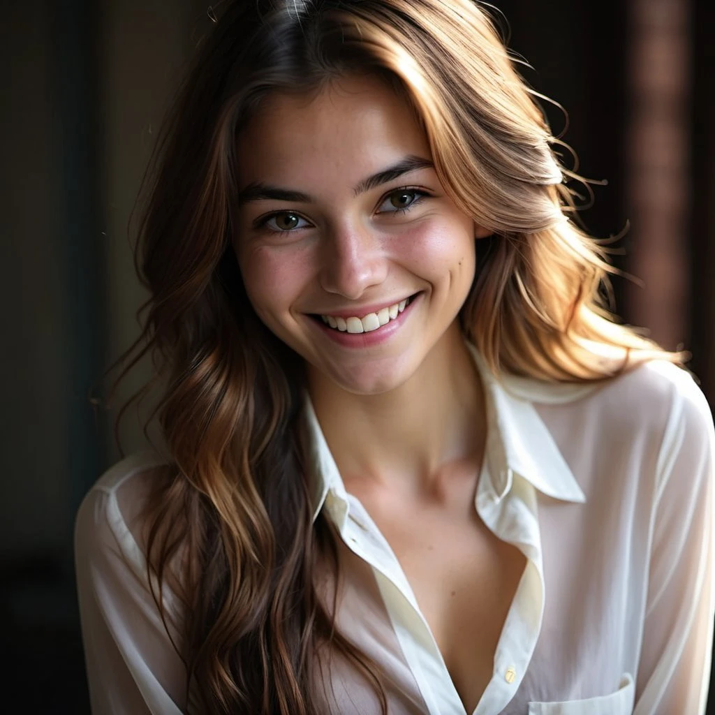 documentary artistic raw photo of girl, long hair, medium breast ...