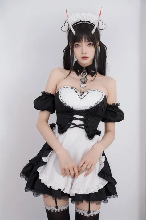 a woman in a maid outfit poses for a picture