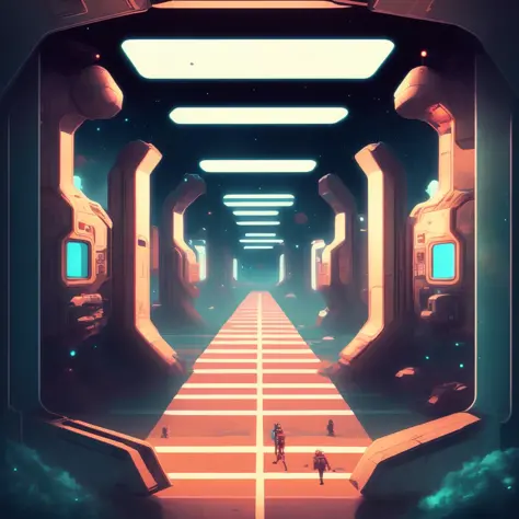 sci fi corridor, (HyperDrive:0.5), (style by JovianSociety:1)