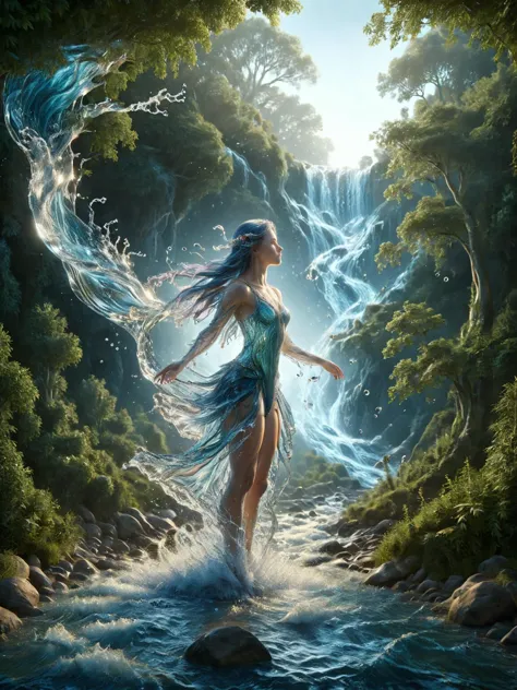 watce, An enchanting scene of a fairy tale book where the characters and scenery are gracefully flowing water illustrations <lor...