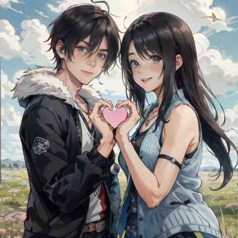 anime couple with heart in hands