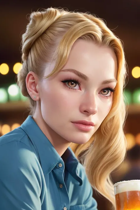 (extreme closeup:1.3) portrait of (veronica lake) upsweep updo button shirt large at a cantina sitting bar, (masterpiece:1.5) (photorealistic:1.1) (bokeh) (best quality) (detailed skin texture pores hairs:1.1) (intricate) (8k) (HDR) (wallpaper) (cinematic lighting) (sharp focus)