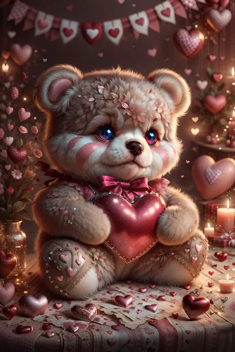 <lora:Valentines-day-style-darquelilly-v1:1> valentinesdaystyle, heart, teddy bear,