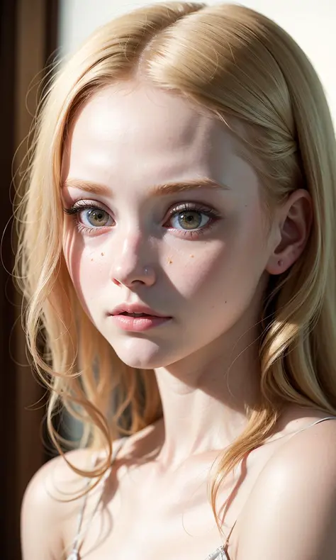 (((realistic))) photo, masterpiece, highest quality, pale skin, (detailed face and eyes:1.1), smug, 1girl, blush, ((shy)), extremely delicate and beautiful girl, dynamic pose, strawberry blond hair,