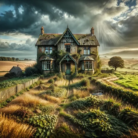 ais-abandz house in northern england surrounded by fields <lora:Abandoned_SDXL:1>, 4k, uhd,masterpiece <lora:Sinister_Style_SDXL...