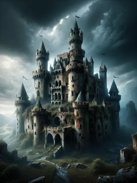 An ais-abandz castle <lora:Abandoned_SDXL:1>, 4k, uhd,masterpiece <lora:Sinister_Style_SDXL:0.7>, ais-sinisterz