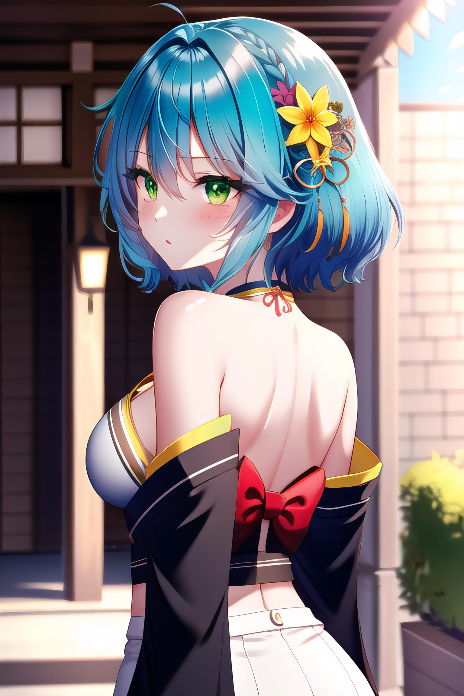 A close up of a woman with blue hair and a bow tie - SeaArt AI