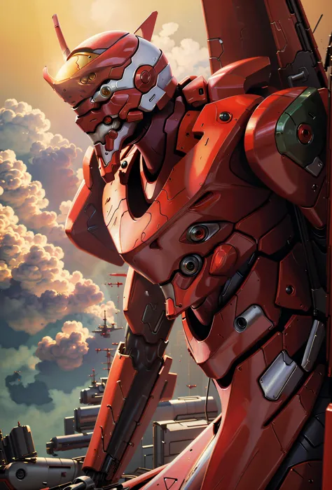 (eva 02), evagod, evangelion mecha, science fiction, looking at viewer, (official art, Best quality, masterpiece:1.2), illustrat...