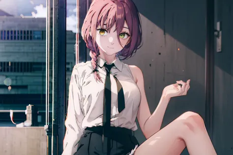 anime girl sitting on a ledge with her legs crossed