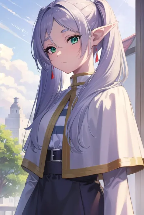 frieren, <lora:frierenv2-lora-nochekaiser:1>,
frieren, long hair, twintails, (green eyes:1.5), grey hair, pointy ears, elf,
BREA...