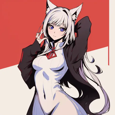 anime character with white hair and blue eyes posing for a picture