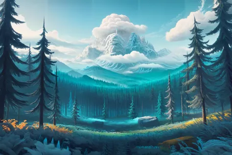 fantasy landscape,  (masterpiece:1.2), best quality, (intricate details, hyperdetailed, highest detailed:1.2), (high resolution textures), <lora:cloudAI:0.8> cloudAI <lora:MinimalLandscapeXL:1> drawing of a minimalist landscape, mountain, tree, forest