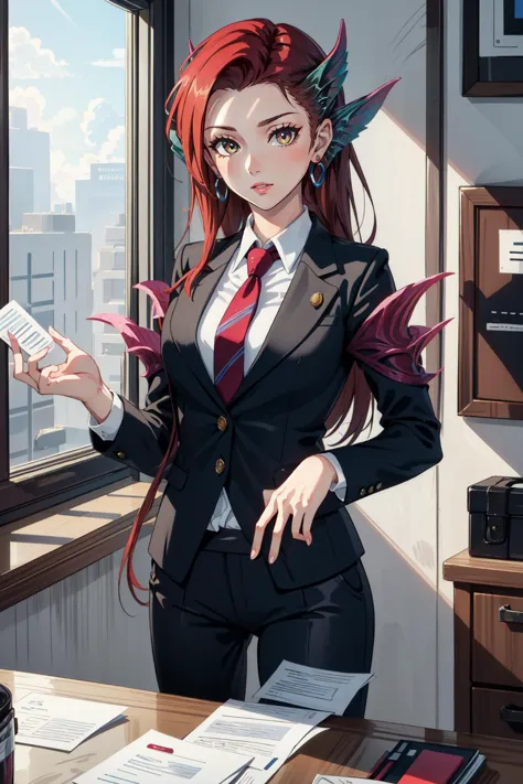 anime girl in a suit and tie holding a book