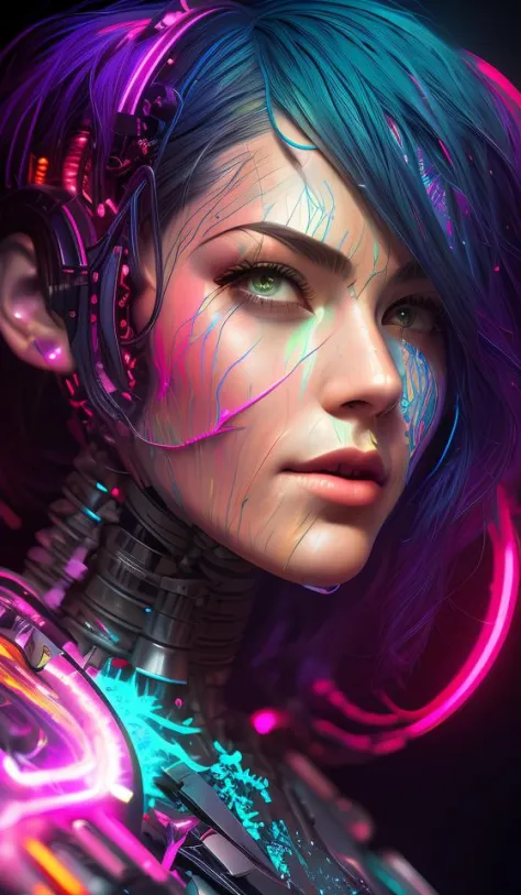 a cyborg robot, Beleuchtung, Narben, Brechungen, posiert, ultradetailliert, HD, 8K, highBeleuchtung, gute Beleuchtung, der erstaunlichste Effekt, Science-Fiction,((Kunst von Carne Griffiths und Sean Yoro))