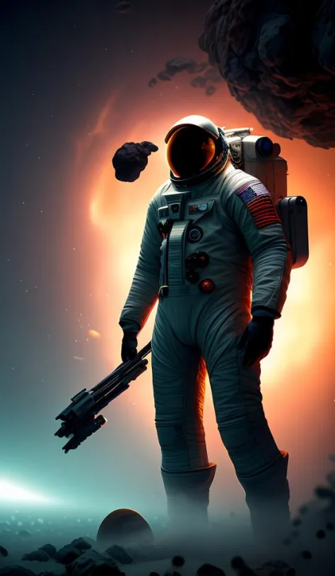 infrared concept art by craig mullins astronaut holds a black hole in his hands in futuristic dark and empty spaceship underwate...