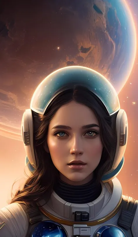 uma linda mulher em um vestido de baile com tema espacial. lindo rosto altamente detalhado. pintura de artgerm e greg rutkowski e magali villanueve.